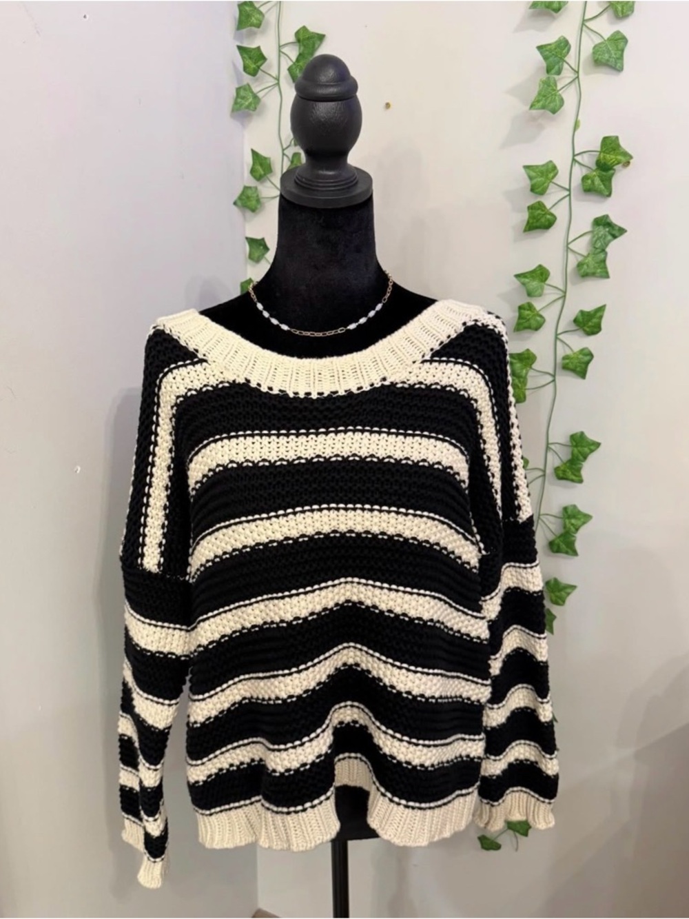 Striped Black and White Cropped Knit Sweater